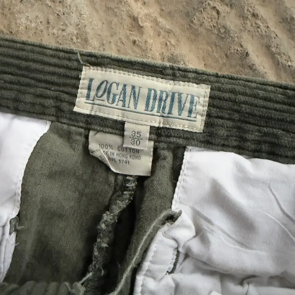 Vtg Logan Drive Corduroy Pants Forest Green Chunky 35x30 Hong Kong 90s Pleated